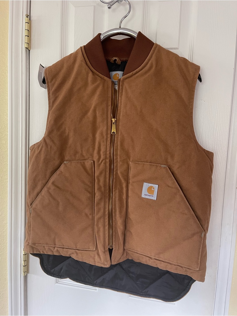 Carhartt Brown Quilted Work Vest with Rib-Knit Collar 2001 USA